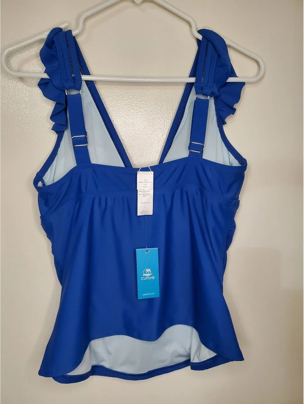 CUPSHE Womens XL Royal Blue Ruffle Strap Tankini Swim Top NWT